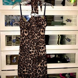 Leopard halter/strapless dress with sequins